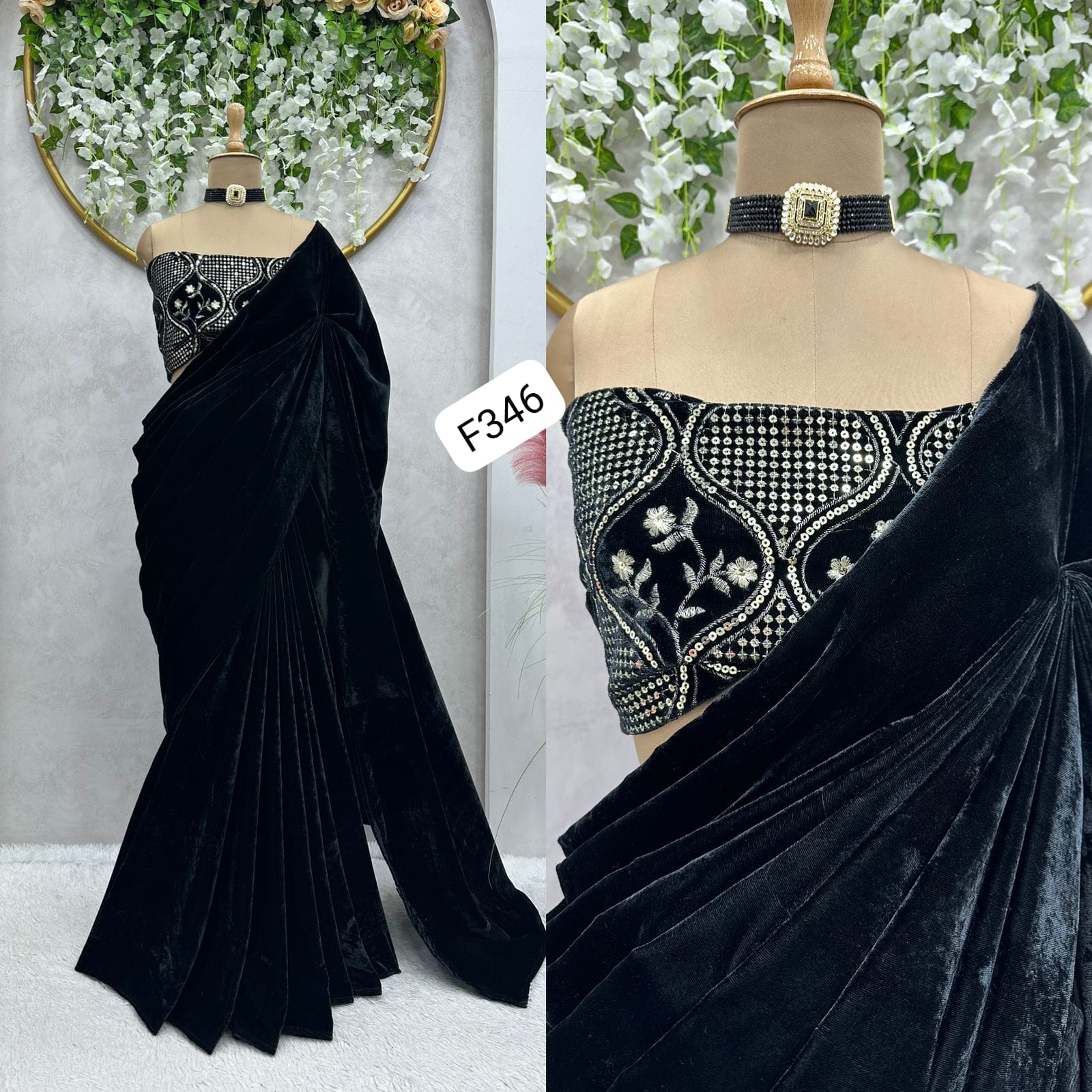 Designer Saree Velvet Febric with Sequnce work