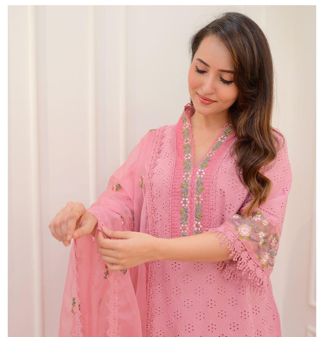 Pakistani Schiffli Cutwork Suit Set